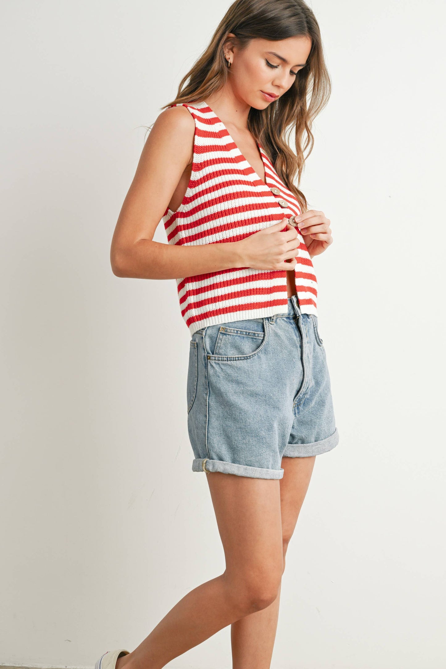 Striped Button-Front Sweater Vest