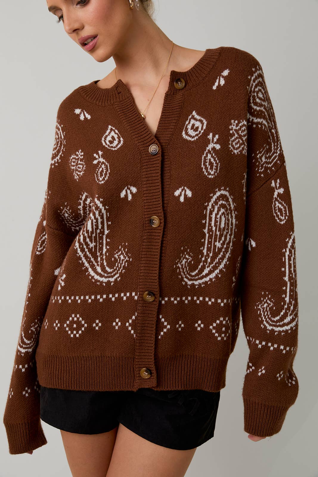 Chocolate Paisley Pattern Cardigan