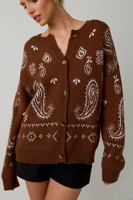 Chocolate Paisley Pattern Cardigan