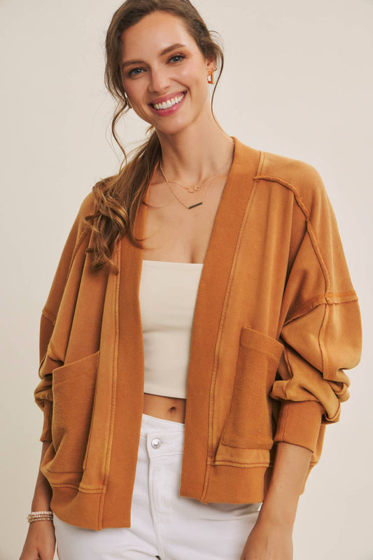 Cozy Mineral-Washed French Terry Cardigan