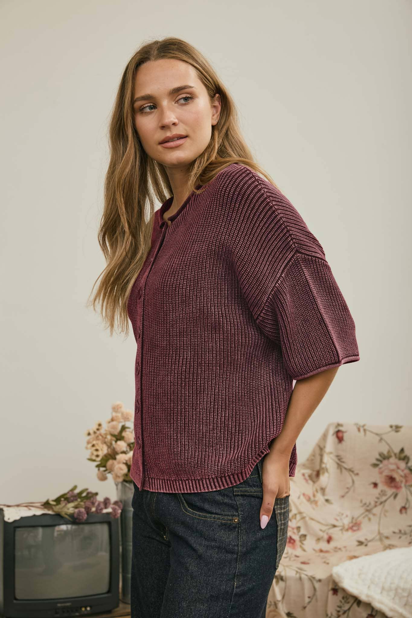 Washed Ribbed Cardigan