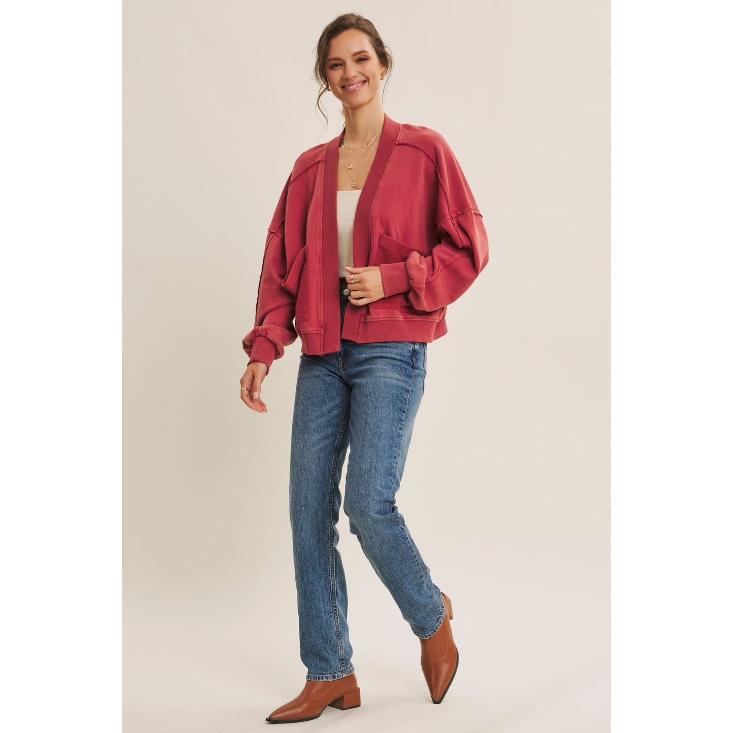 Cozy Mineral-Washed French Terry Cardigan