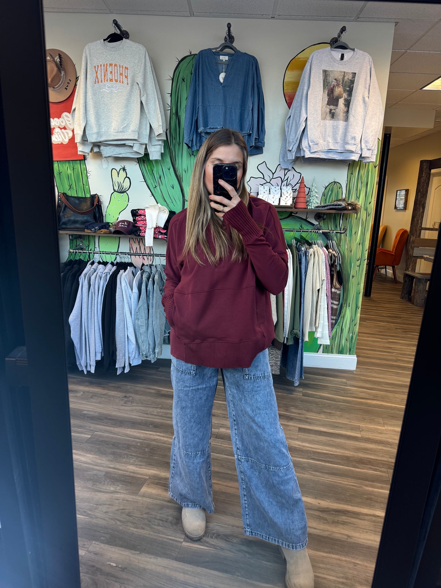 French Terry Oversized Solid Hoodie Top