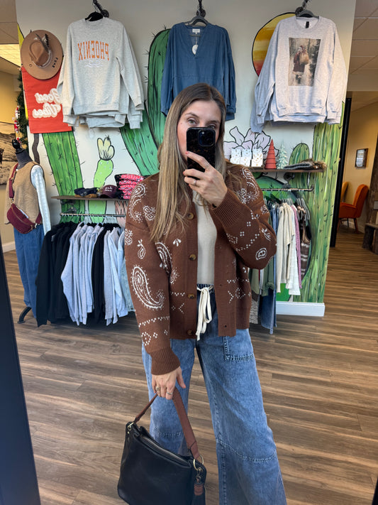 Chocolate Paisley Pattern Cardigan