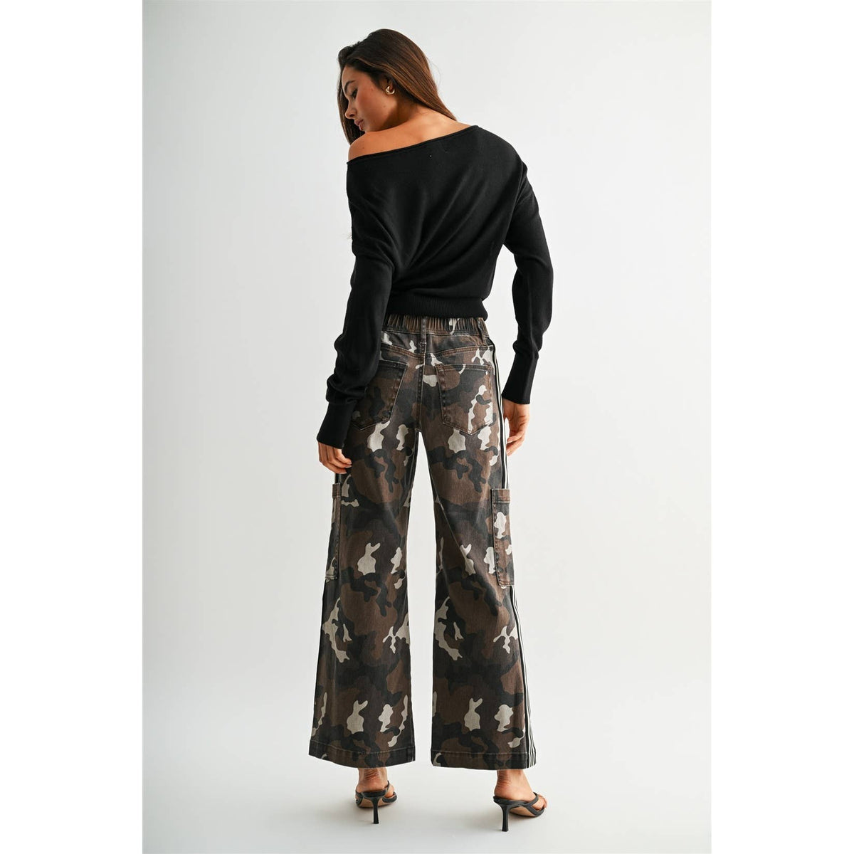 High-Rise Wide Jogger Camo and Side Taped Detail