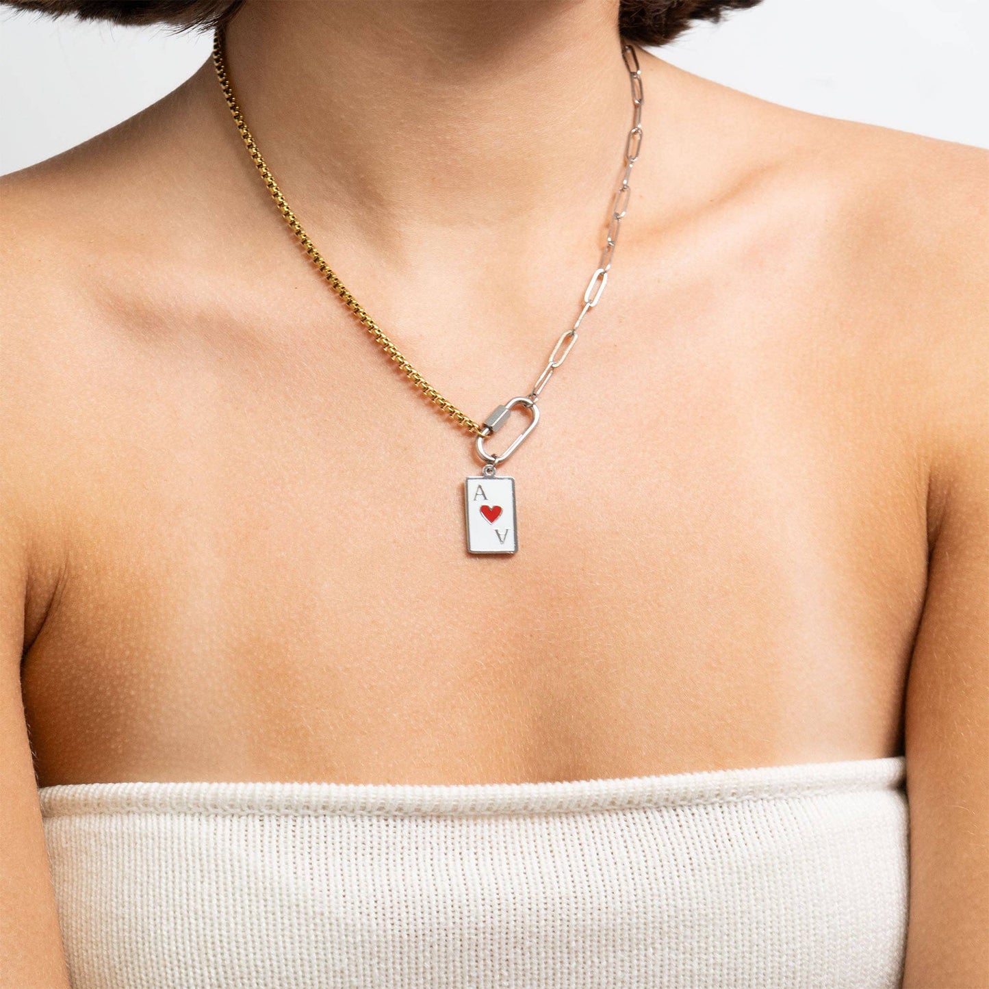 Mixed Metal Paperclip Carabiner Necklace