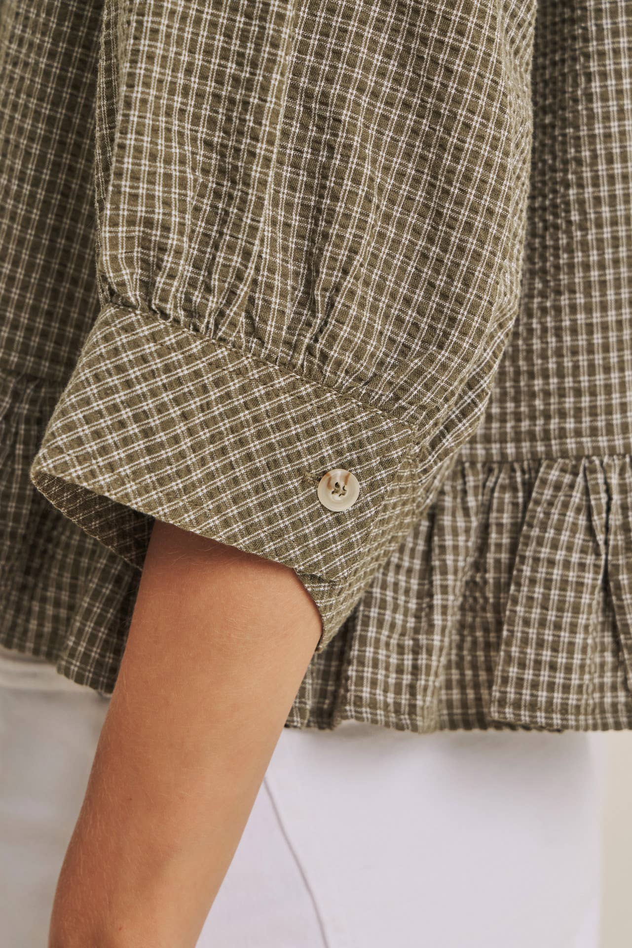 Morning Oat Micro Check Ruffle Hem