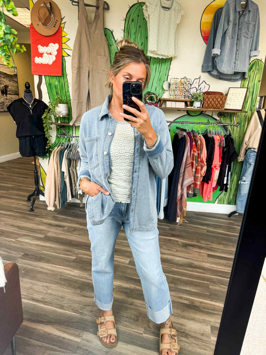 Kicked Up Denim Shacket