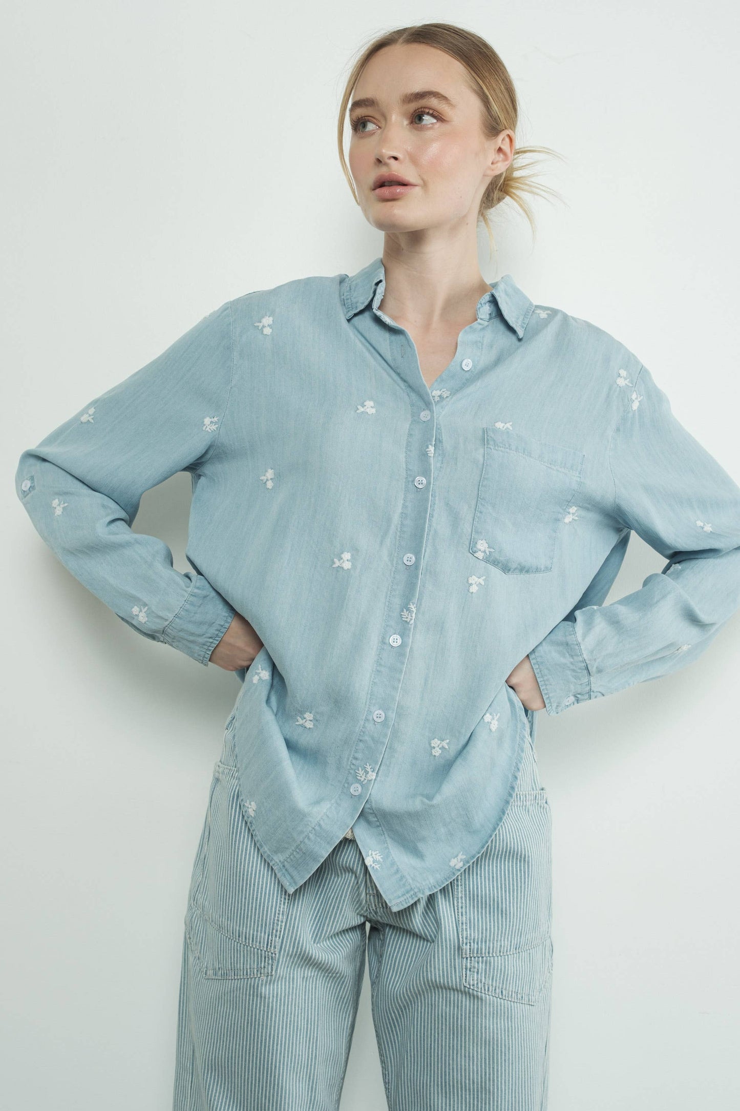 Floral Embroidered Chambray Shirt