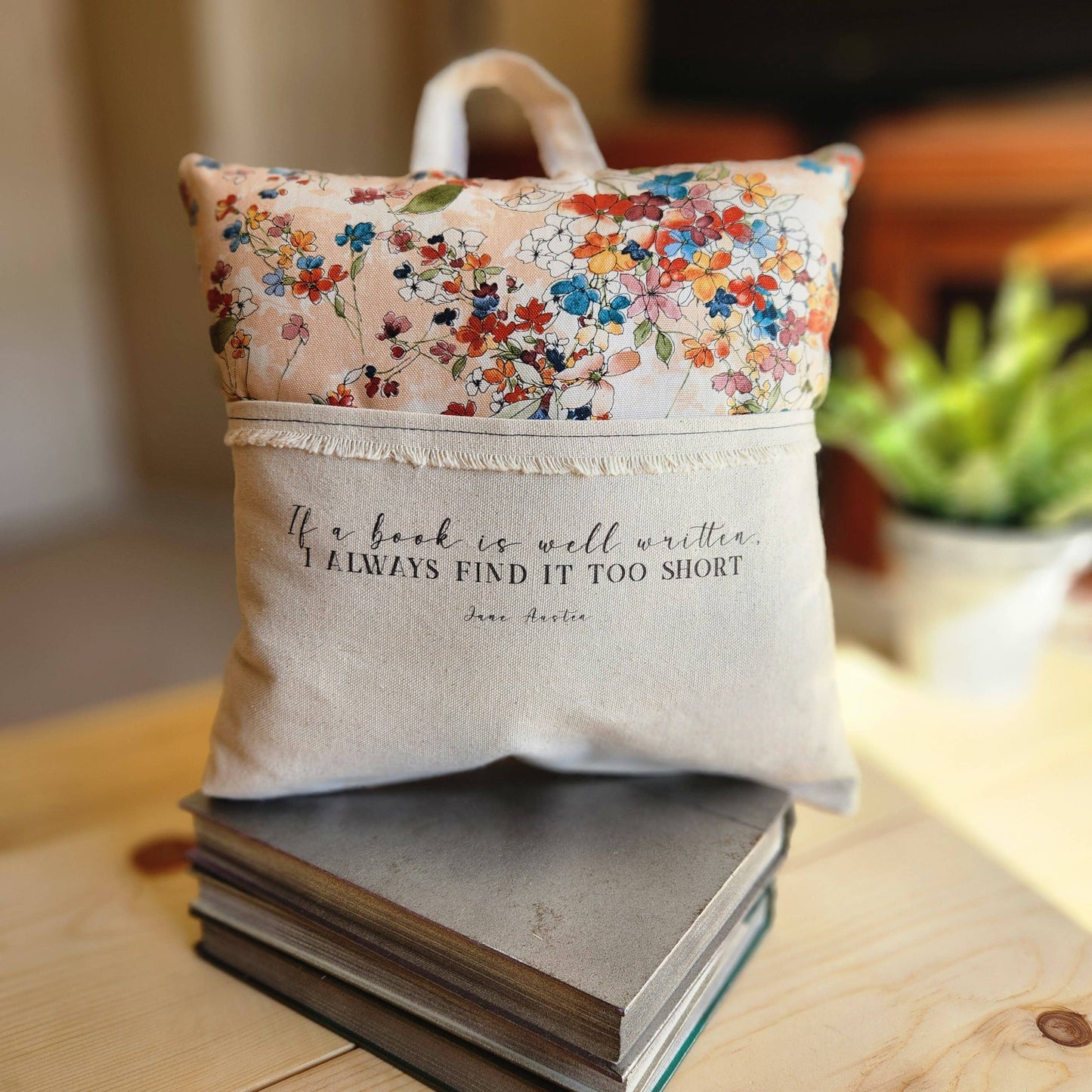 Well Written Book, Austen, Reading Pillow, floral print