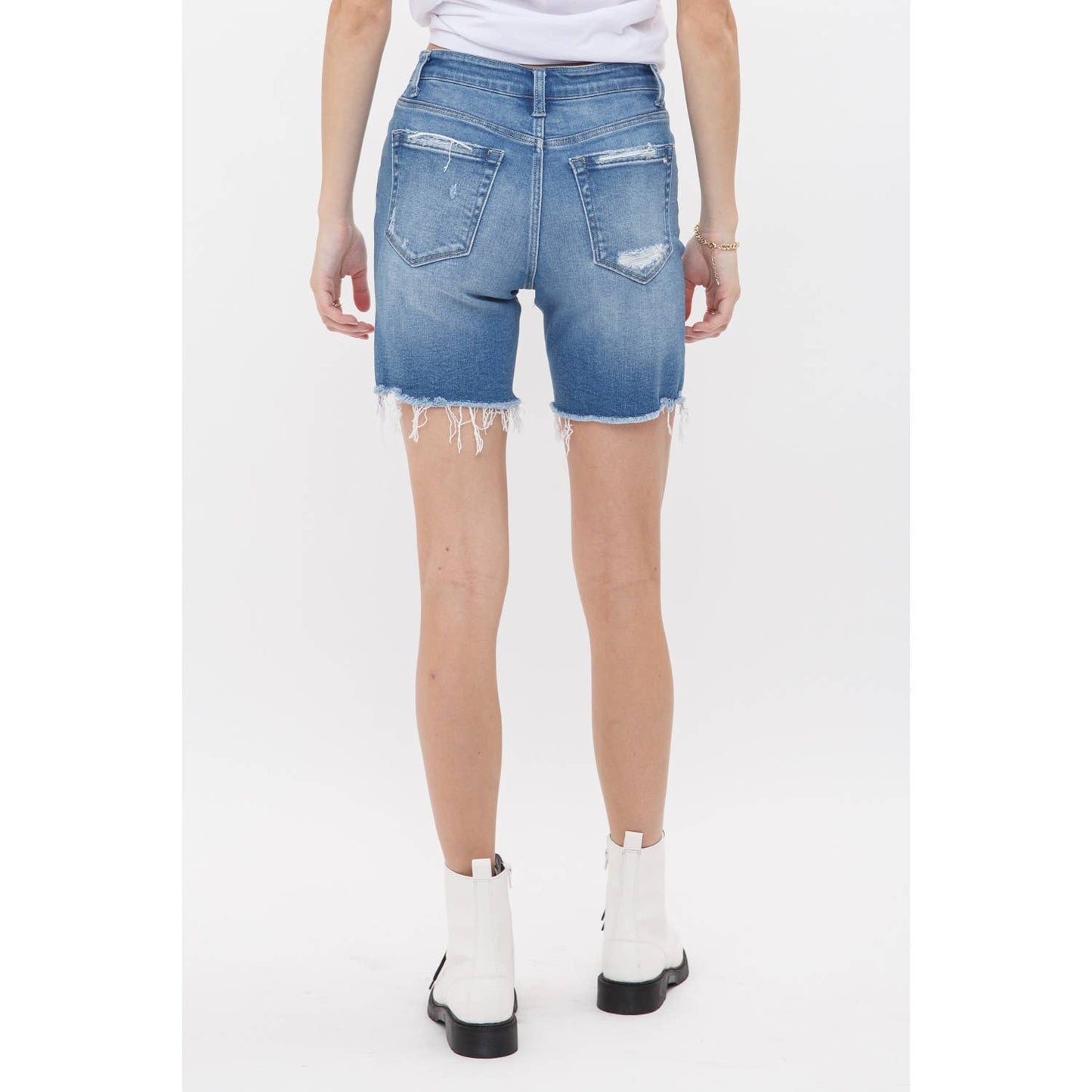 High Rise Stretch Midi Shorts - Vintage Style