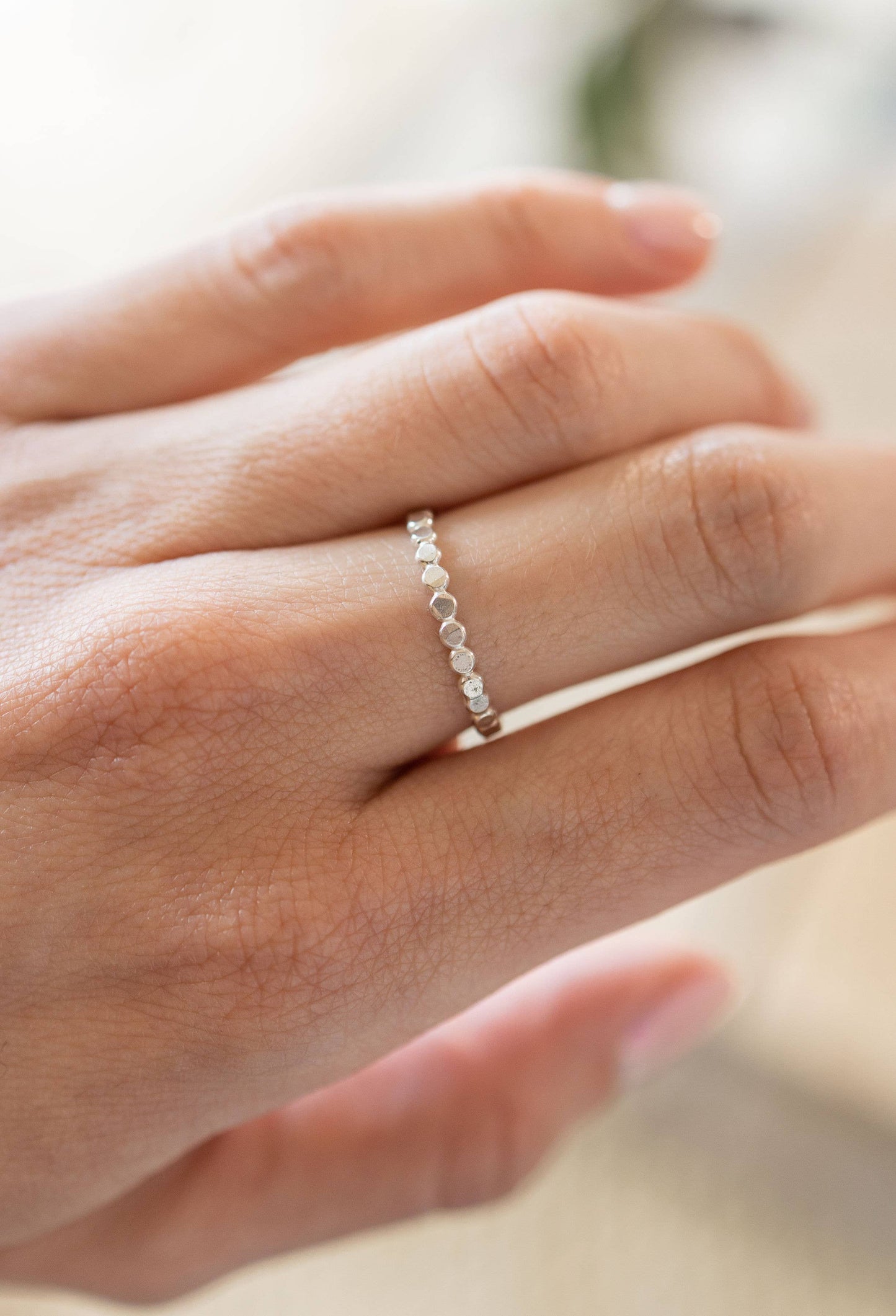 Coin Hammered Disc Stacking Ring in Sterling Silver