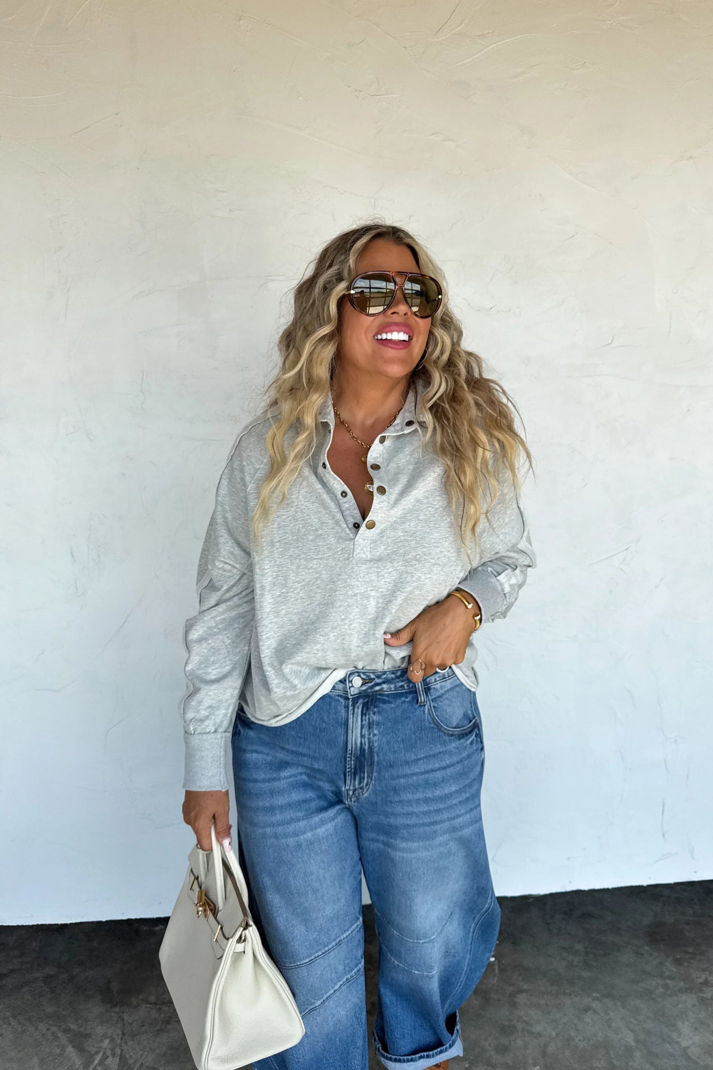 PREORDER: Longer Length Marley Snap Button Sweatshirt