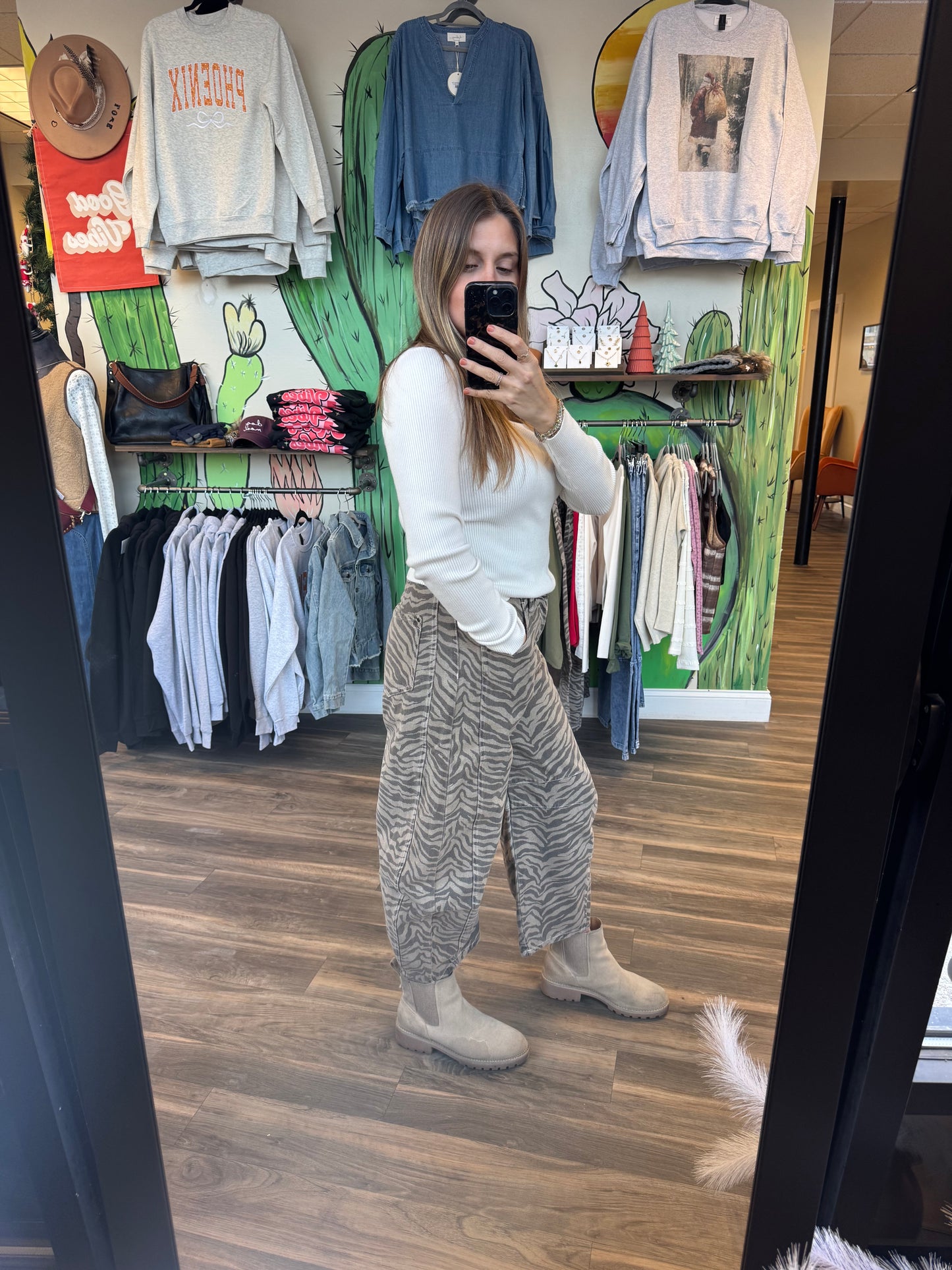 Zebra Print Barrel Jeans