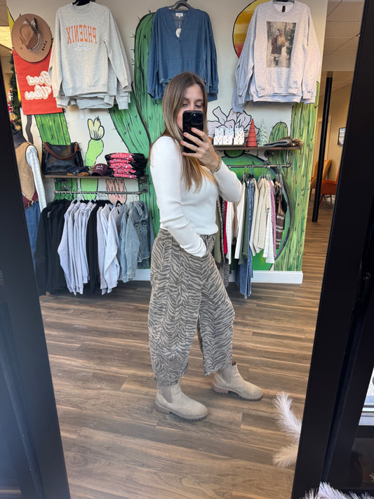 Zebra Print Barrel Jeans