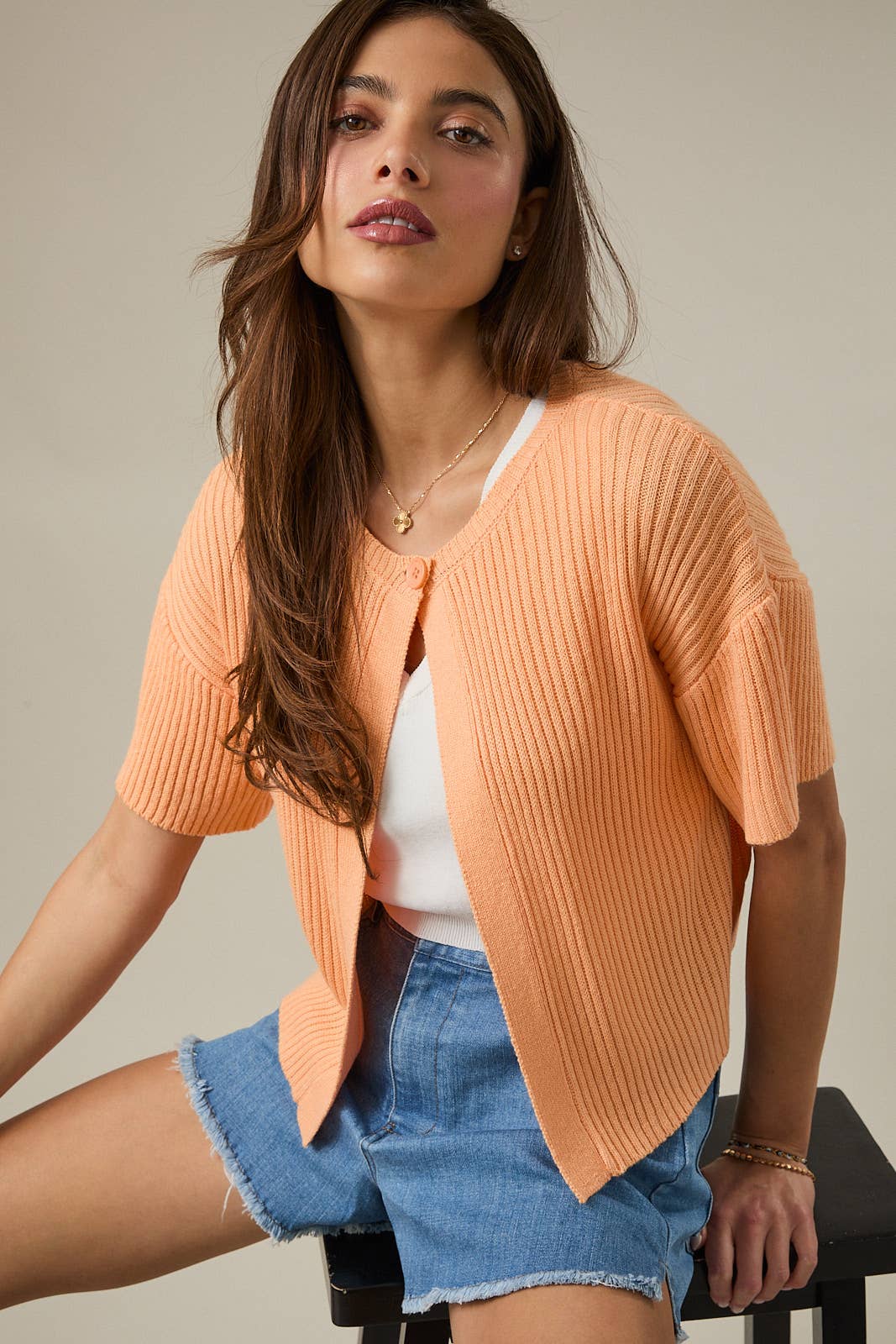 One Button Apricot Cardi
