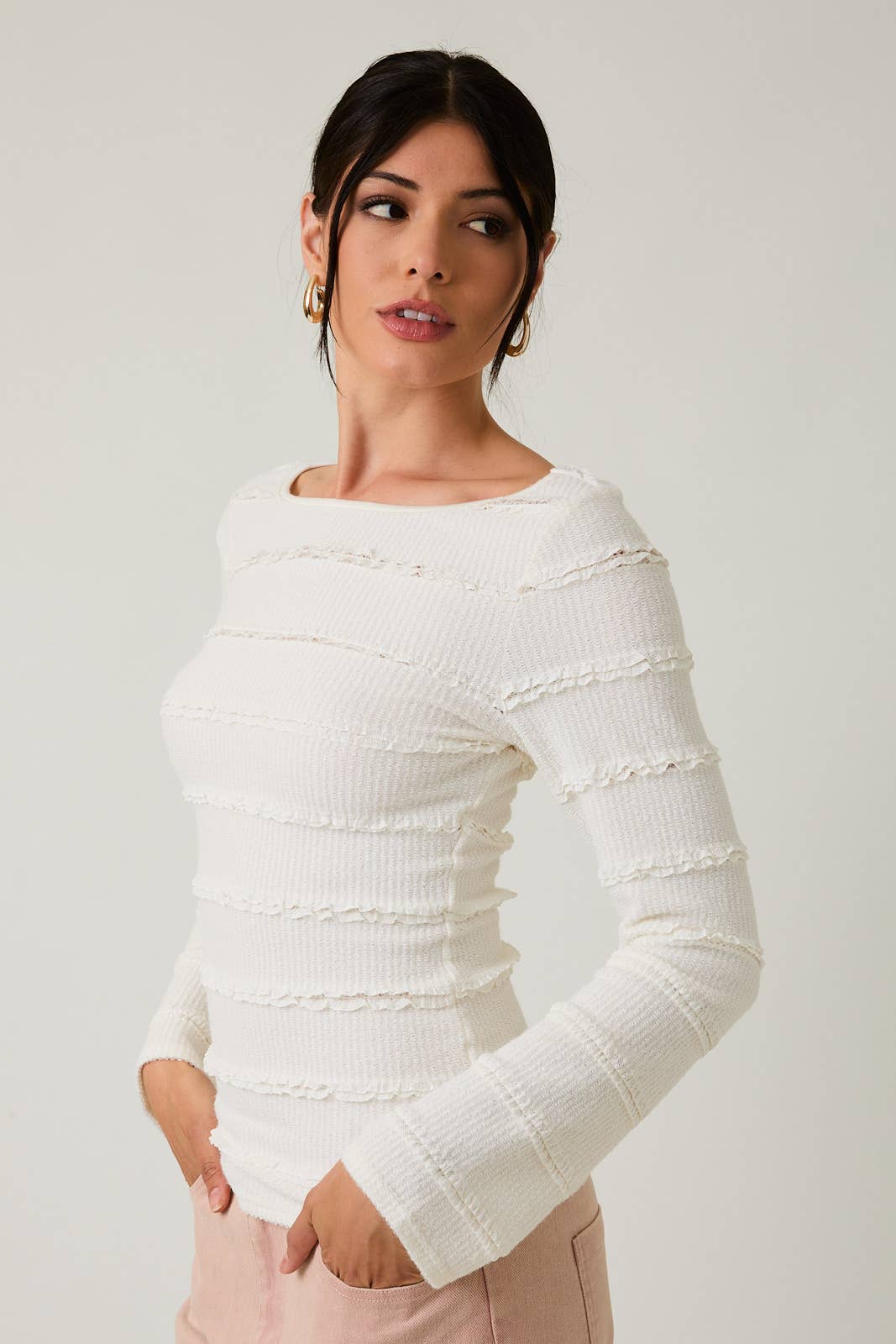 Long Sleeve Brushed Lace Top