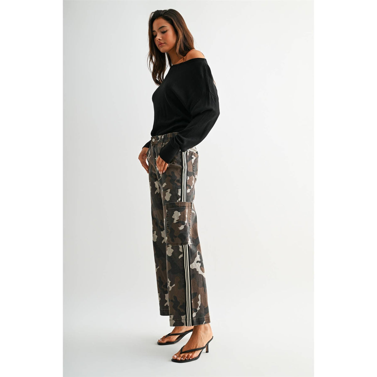 High-Rise Wide Jogger Camo and Side Taped Detail