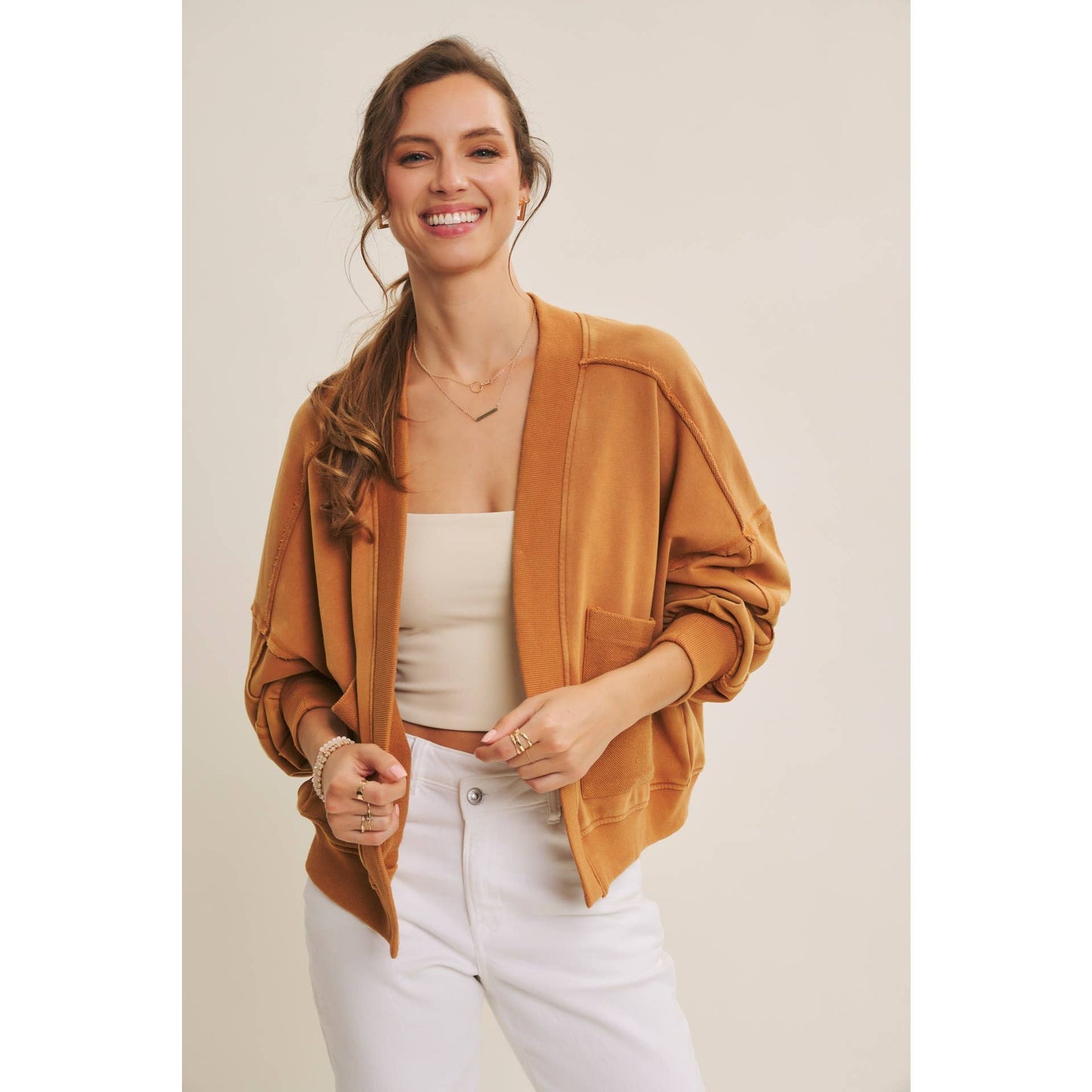 Cozy Mineral-Washed French Terry Cardigan