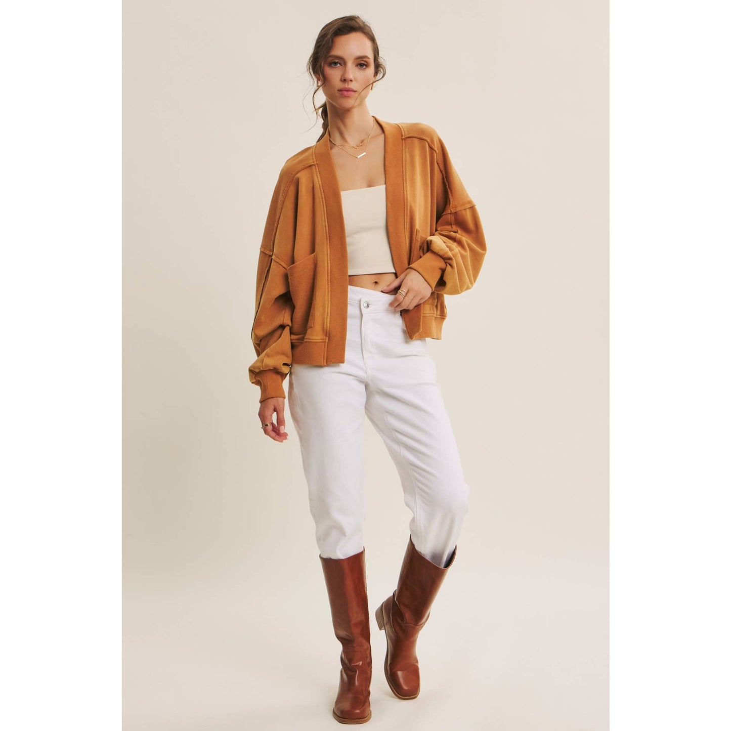 Cozy Mineral-Washed French Terry Cardigan