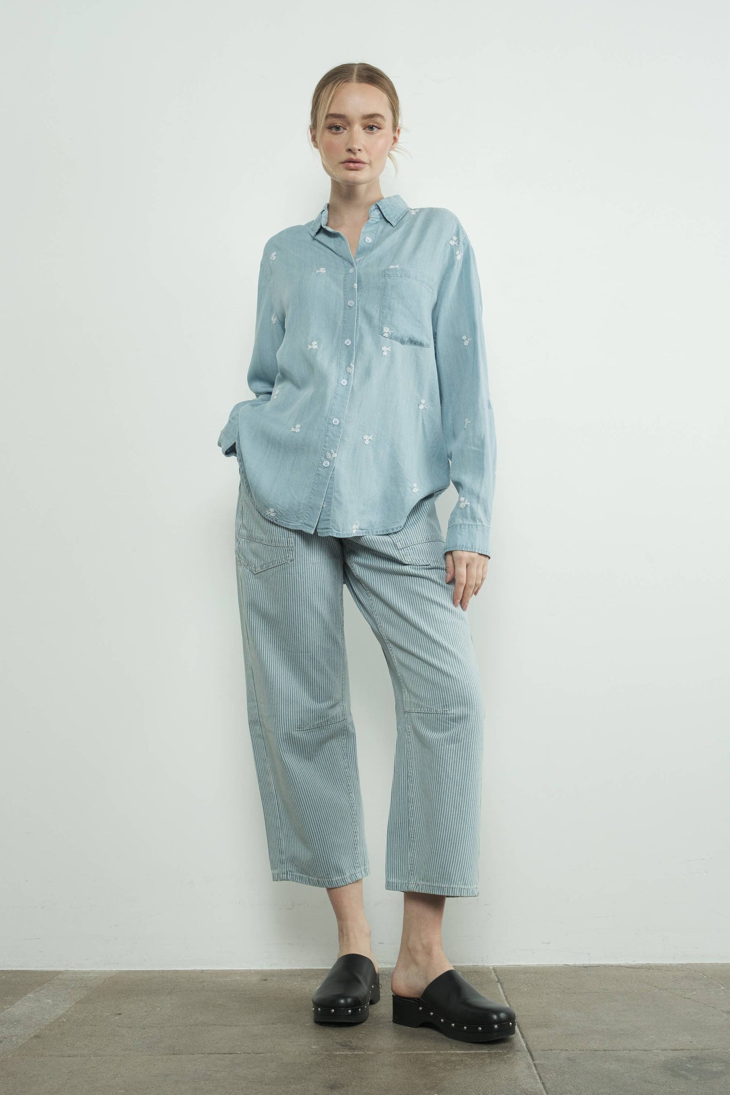 Floral Embroidered Chambray Shirt