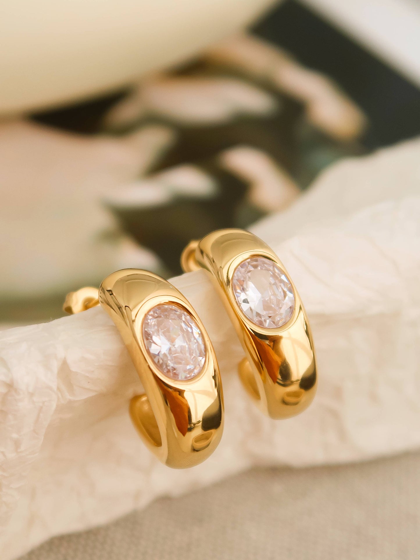 Aliénor 18K Gold Non-Tarnish CZ Classic C Hoop Earring