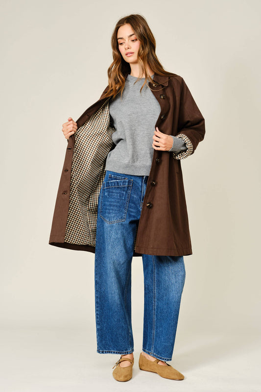 Checked Inside Midi Trench Coat
