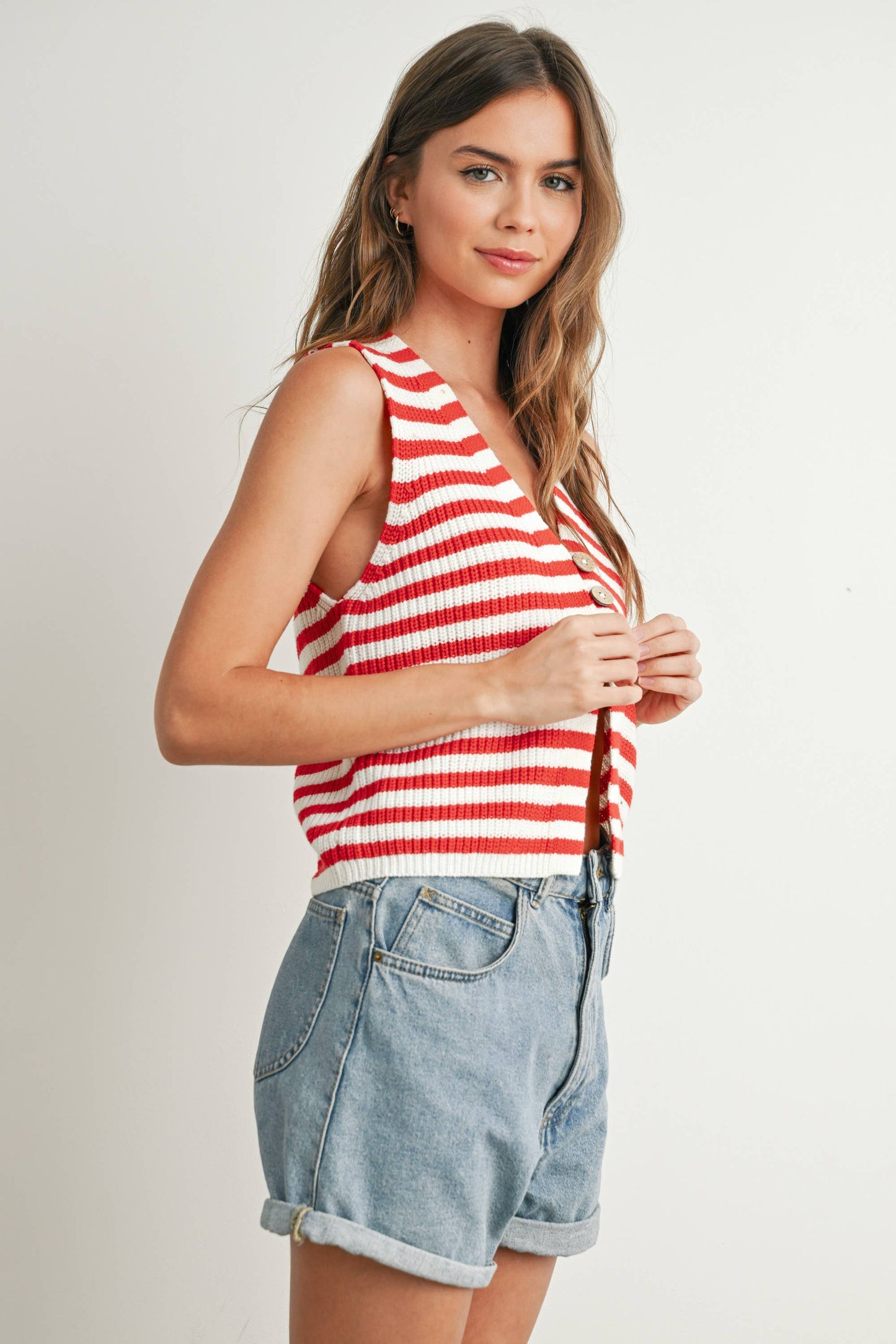 Striped Button-Front Sweater Vest