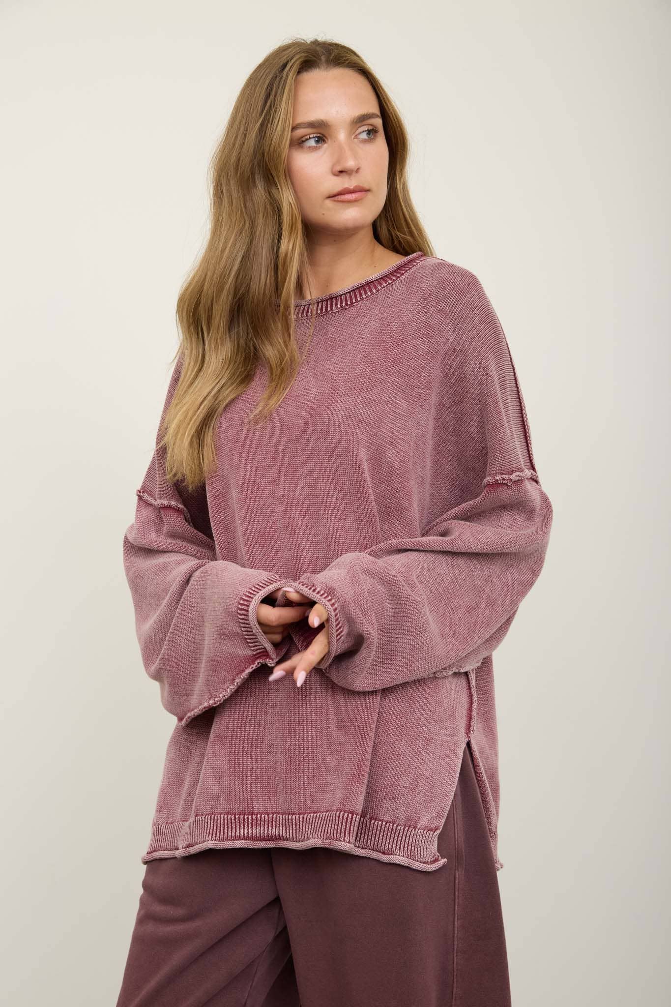 Raw Edge Drop Shoulder Sweater