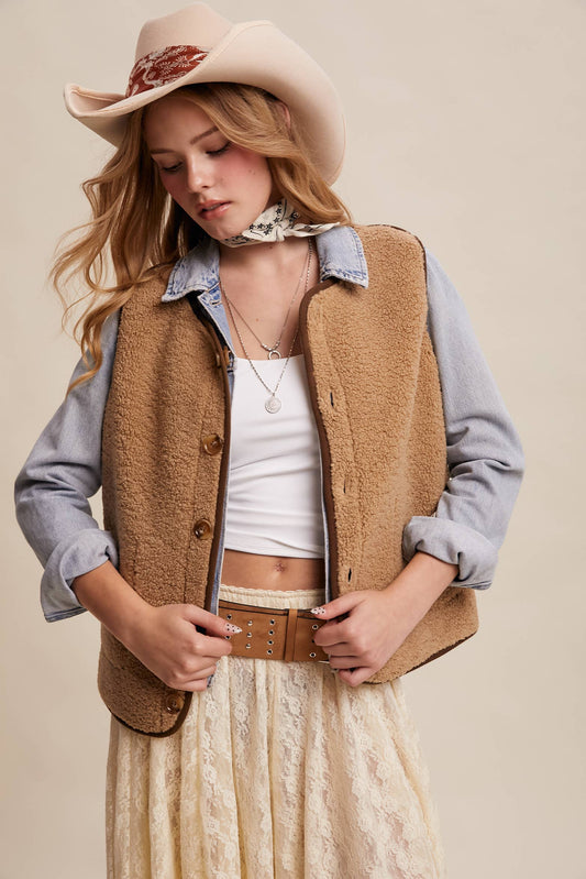 Reversible Plaid Sherpa Vest