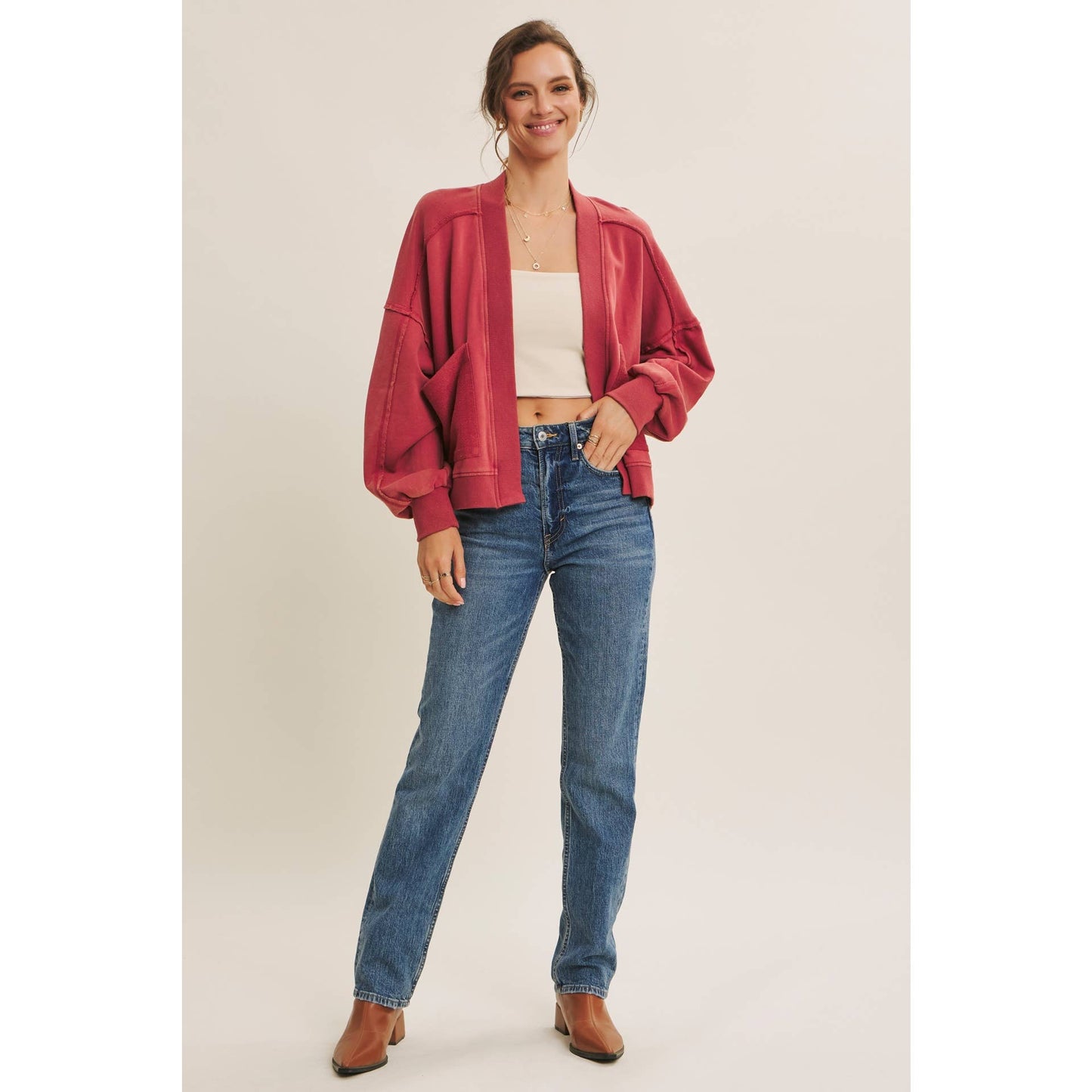 Cozy Mineral-Washed French Terry Cardigan