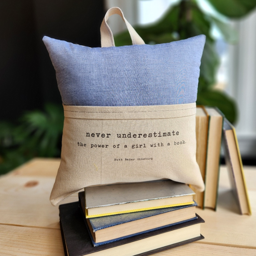 Reading Pillow- Never Underestimate, RBG, Chambray