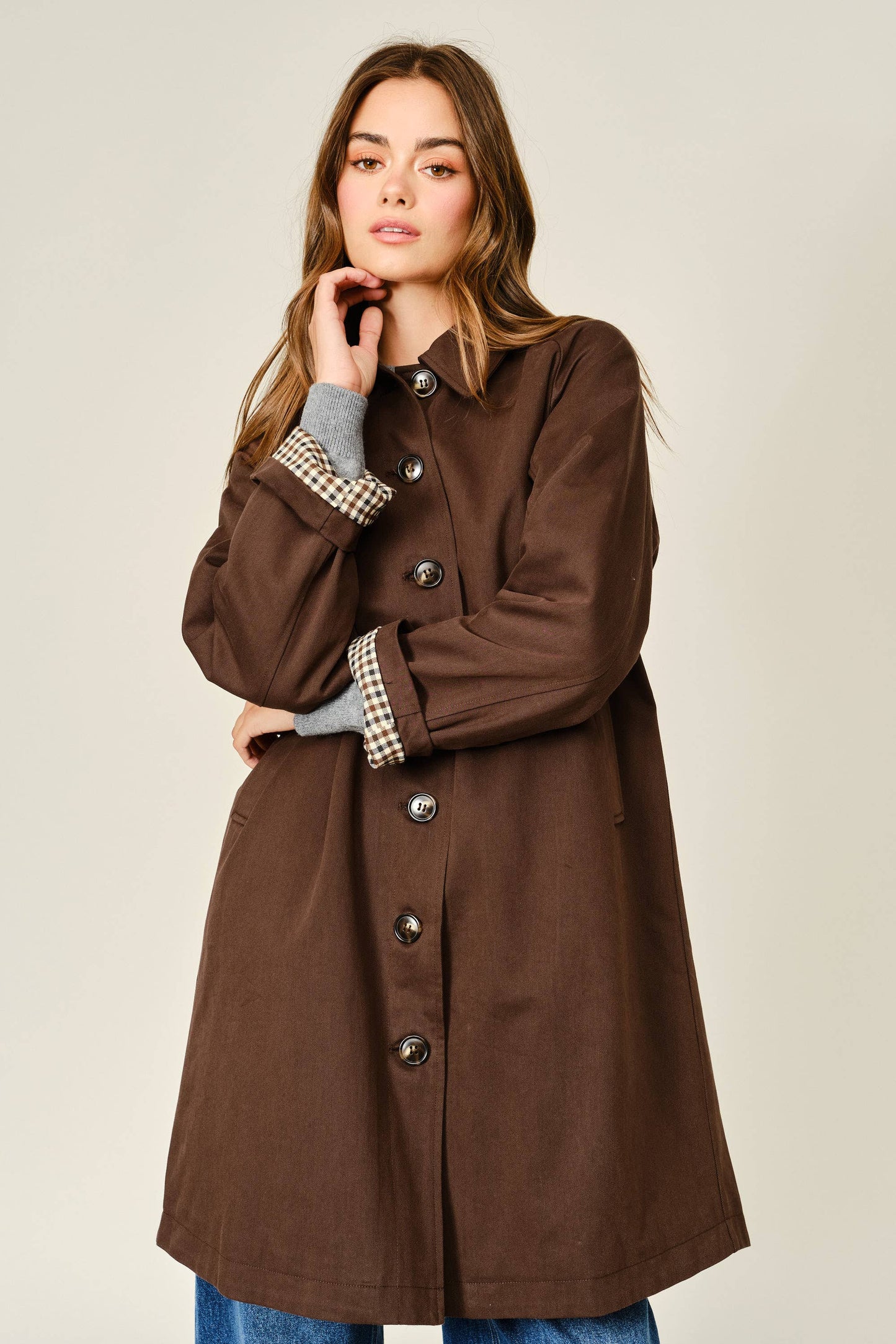 Checked Inside Midi Trench Coat