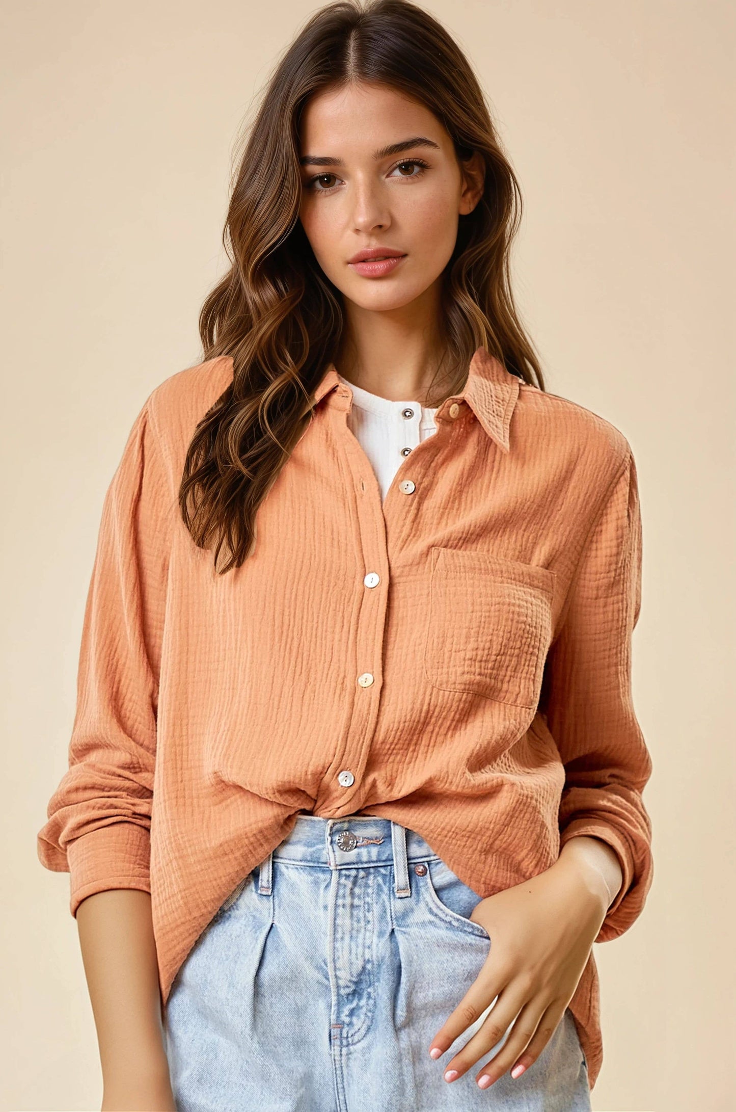 Textured Ginger Cotton Shirt