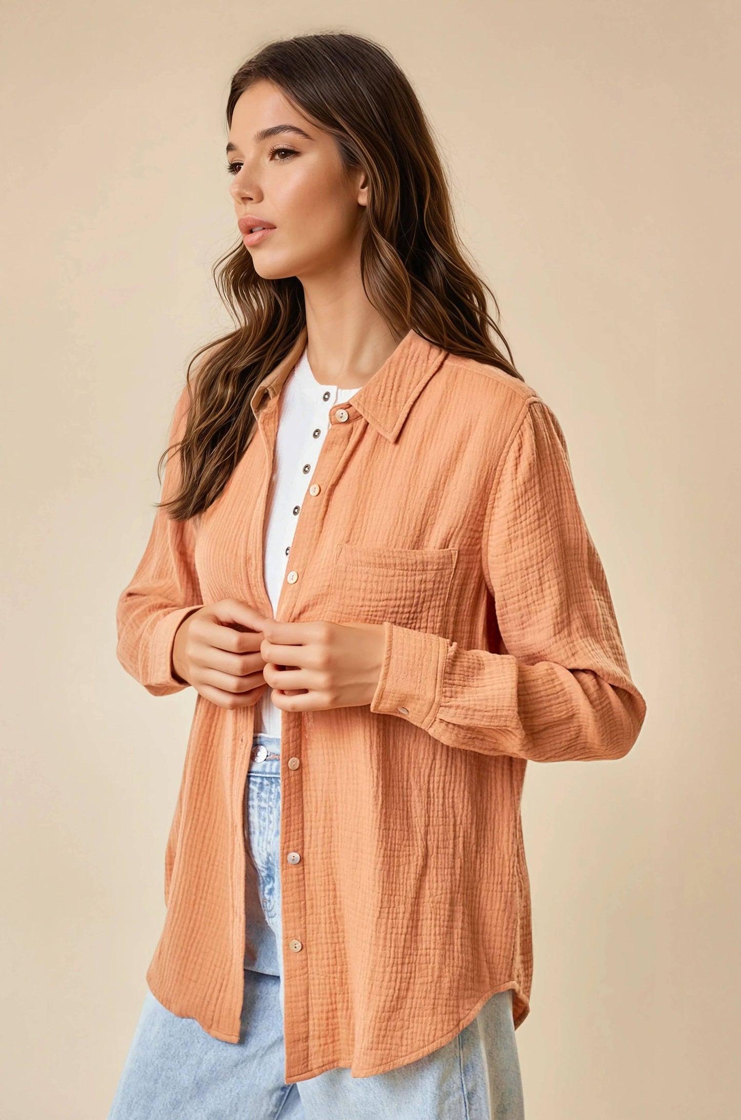 Textured Ginger Cotton Shirt