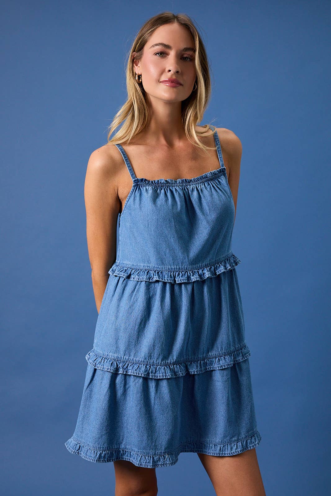 Denim Ruffle Mini Dress