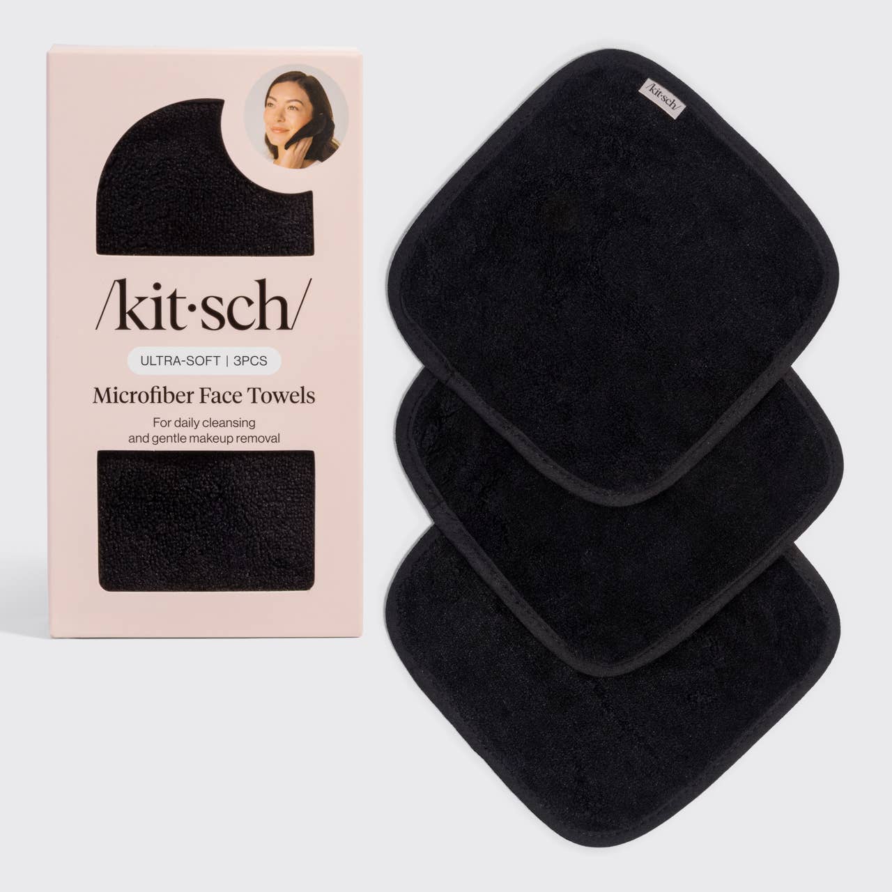 Microfiber Face Towels 3pc Set - Black