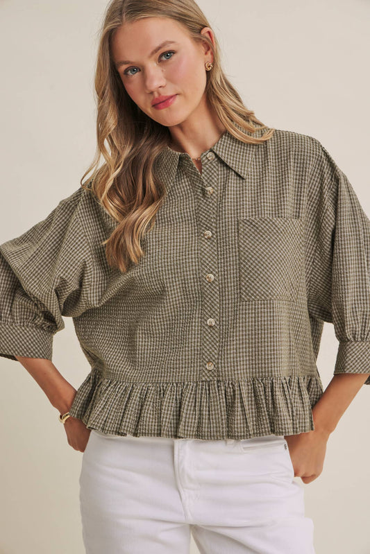 Morning Oat Micro Check Ruffle Hem
