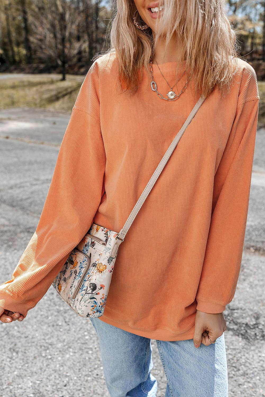 Customizable Long Sleeve Ribbed Corded Oversized Sweatshirt