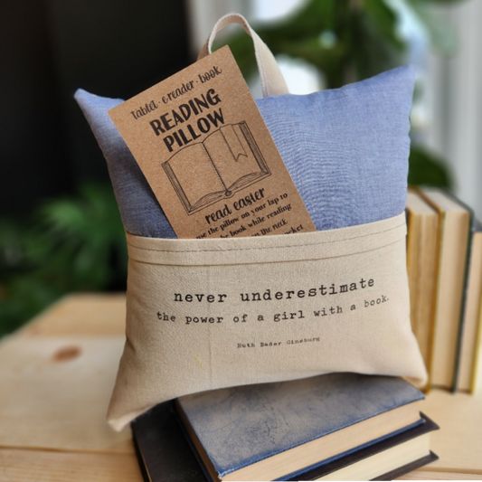 Reading Pillow- Never Underestimate, RBG, Chambray