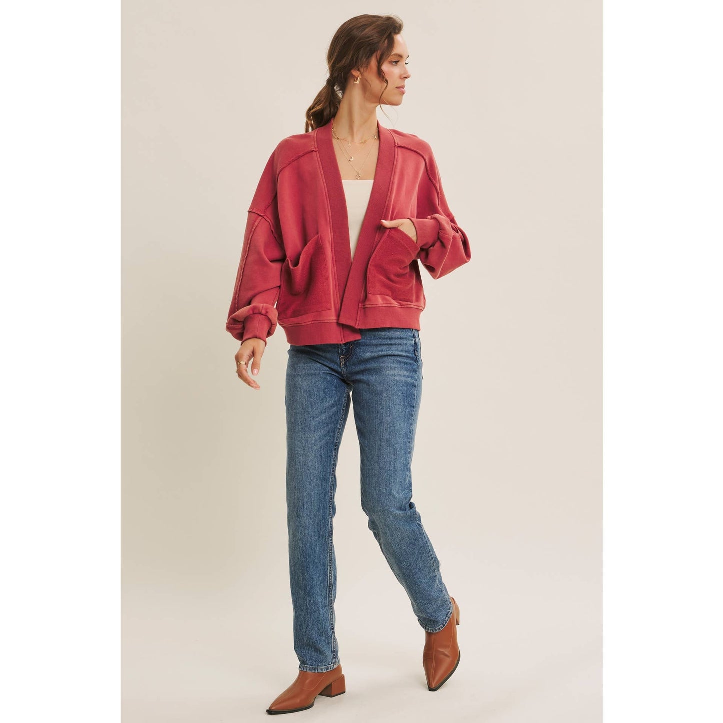 Cozy Mineral-Washed French Terry Cardigan