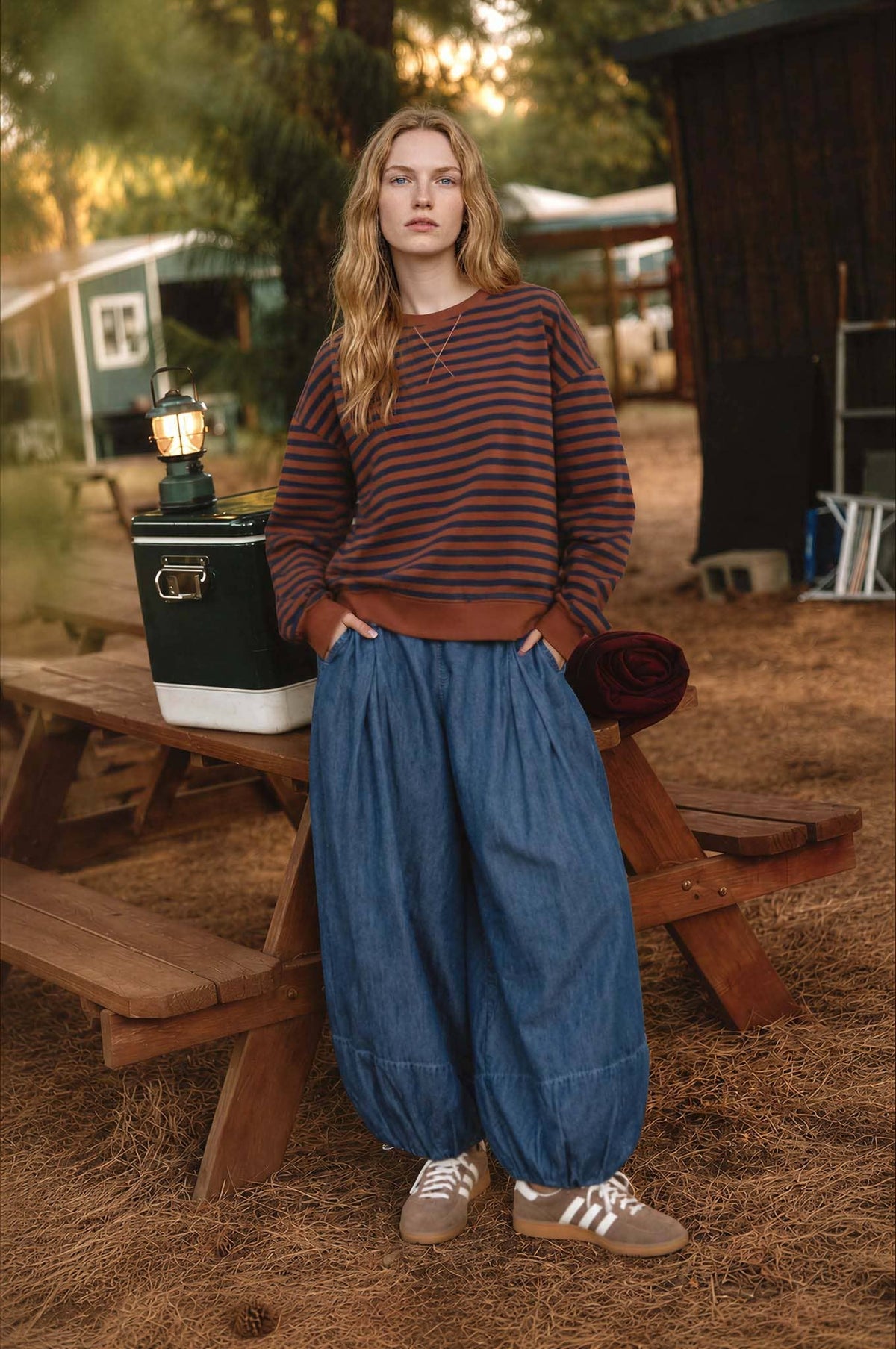 Striped V Stitch Detailed Sweater