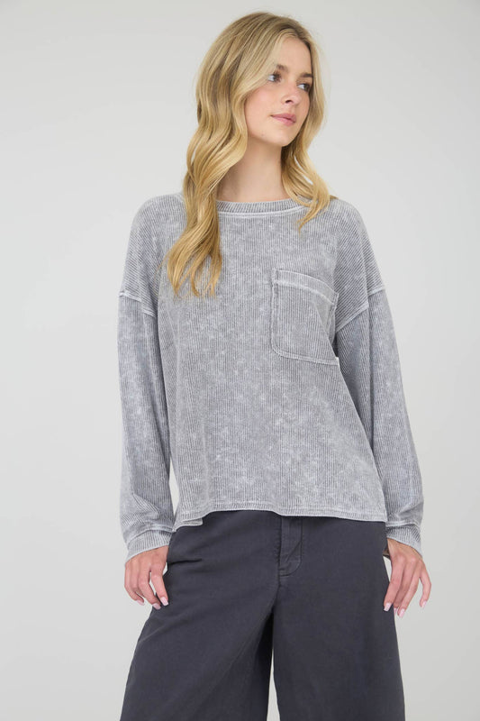 Washed Ribbed Knit Charcoal