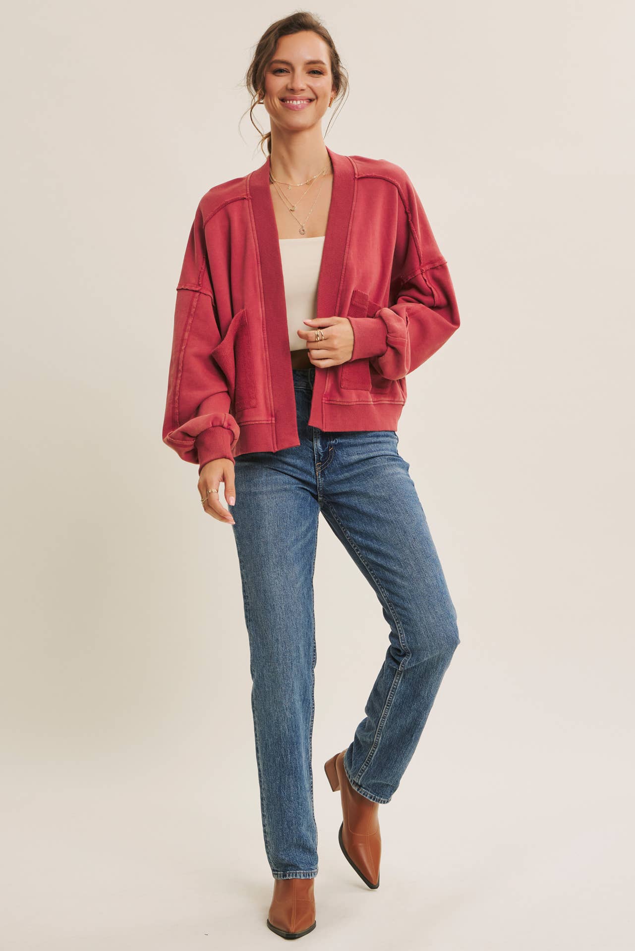 Cozy Mineral-Washed French Terry Cardigan
