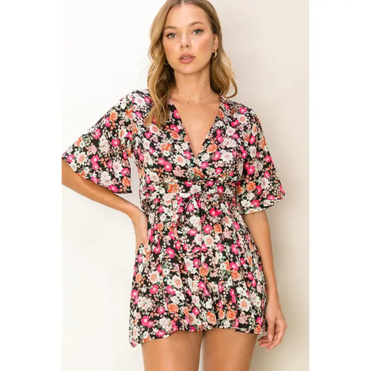 Love Is in the Air Tie-Front Floral-Print Romper