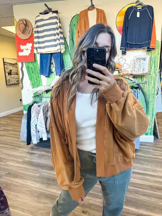 Cozy Mineral-Washed French Terry Cardigan