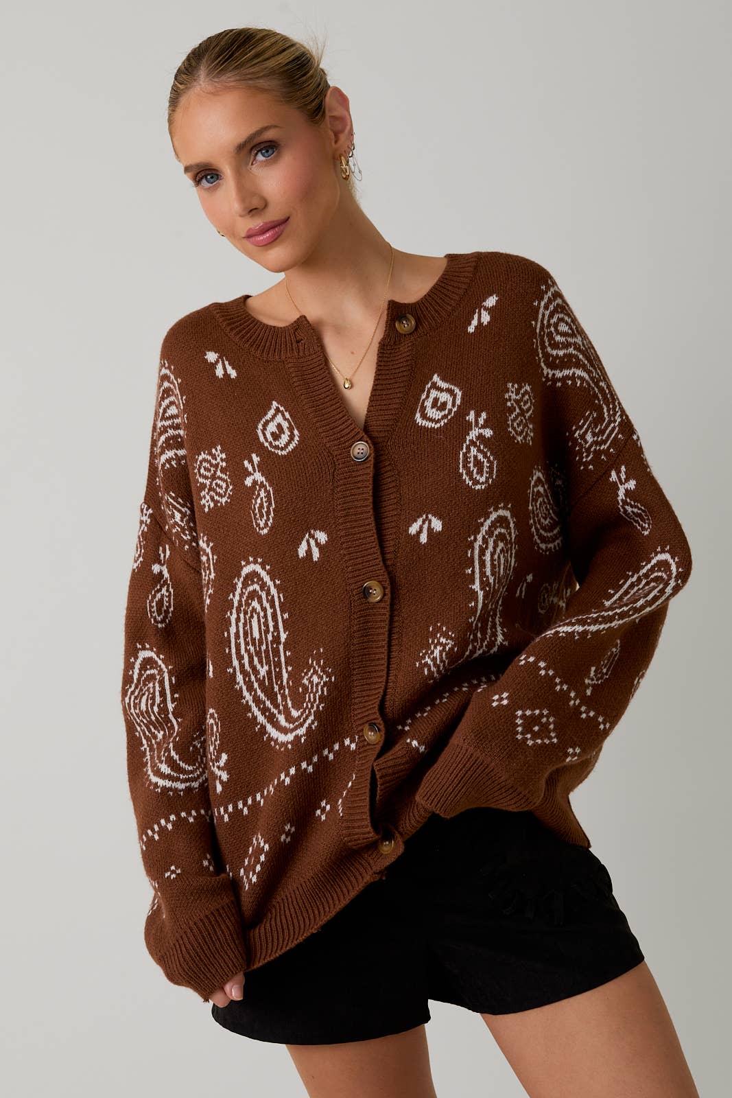 Chocolate Paisley Pattern Cardigan