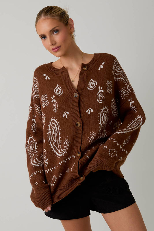 Chocolate Paisley Pattern Cardigan