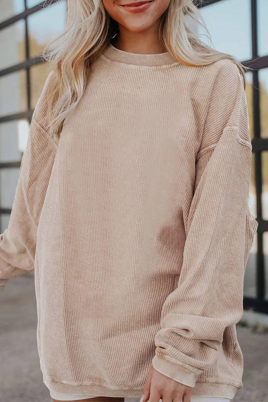Customizable Long Sleeve Ribbed Corded Oversized Sweatshirt