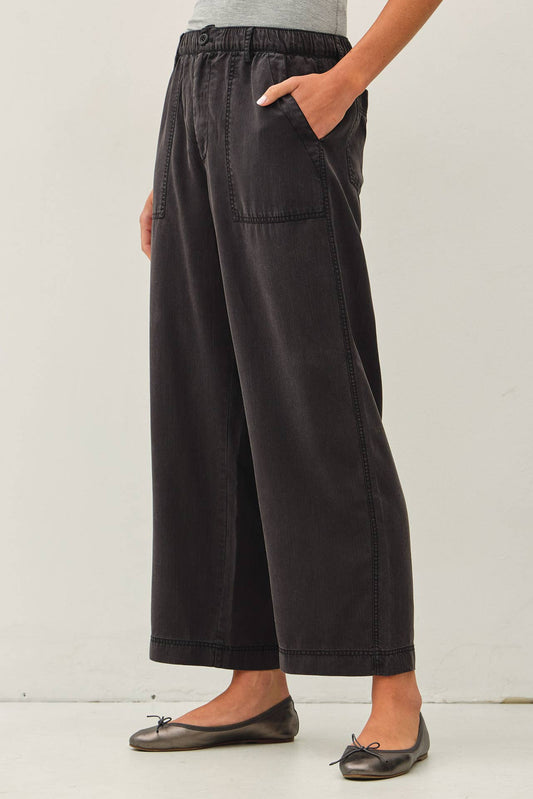 Wide Leg Vintage Black Tencel Pant